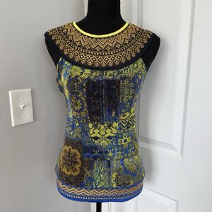 Jean Paul Gaultier Fuzzi Italy Byzantine Sleeveless Top Womens L Abstract Mesh